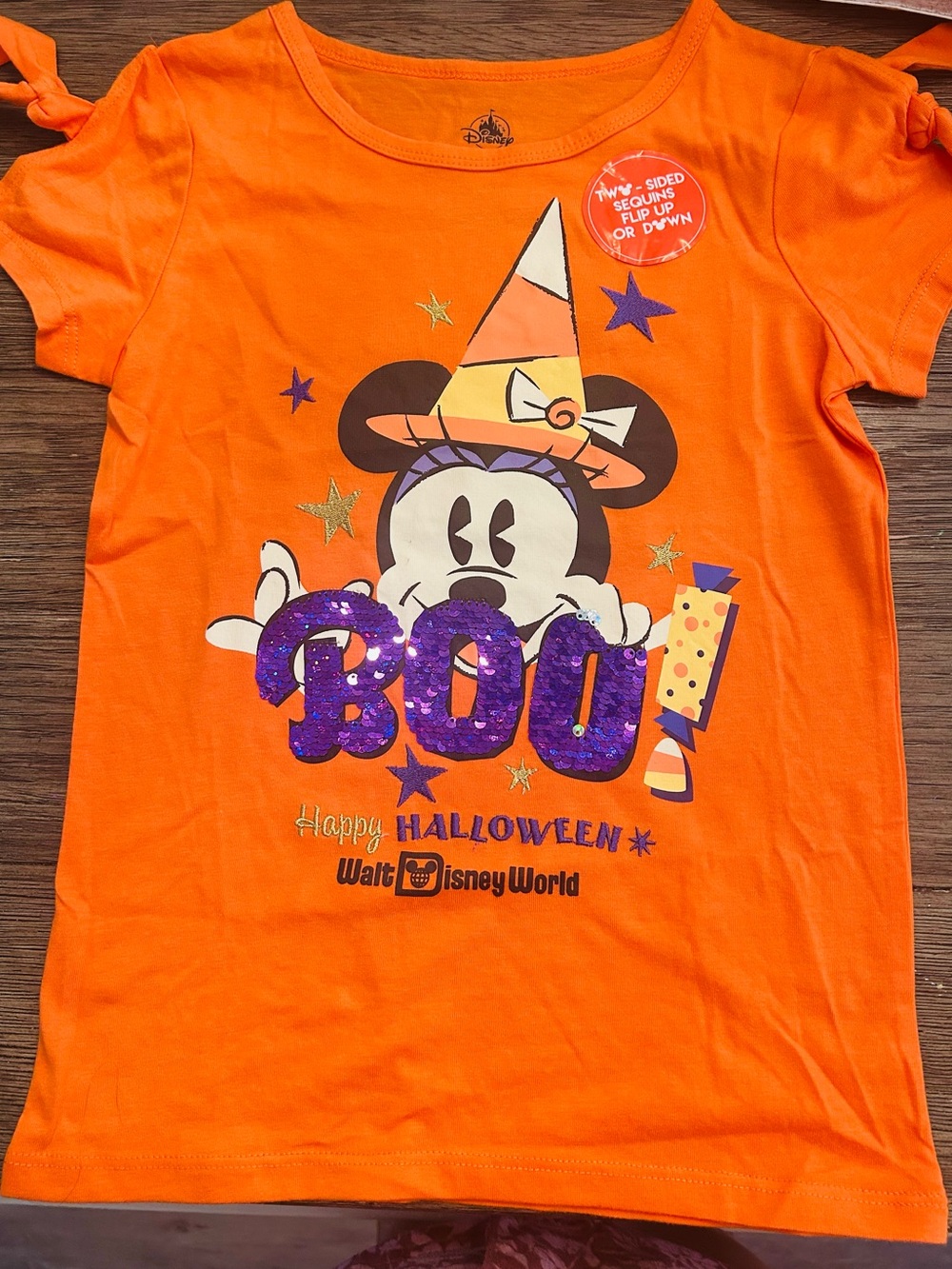 Disney Girls 2 Way Sequin BOO Minnie Mouse Halloween Tee